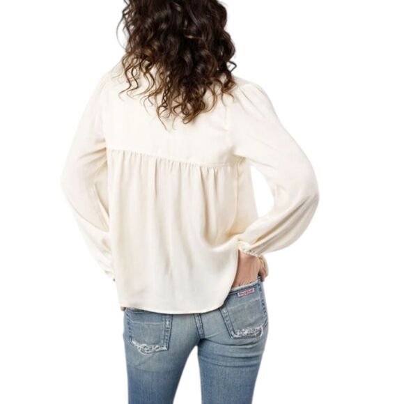 NWT Band Of The Free Cash Ivory Long Sleeve Satin Popover Blouse Size XS Boho - Picture 2 of 9